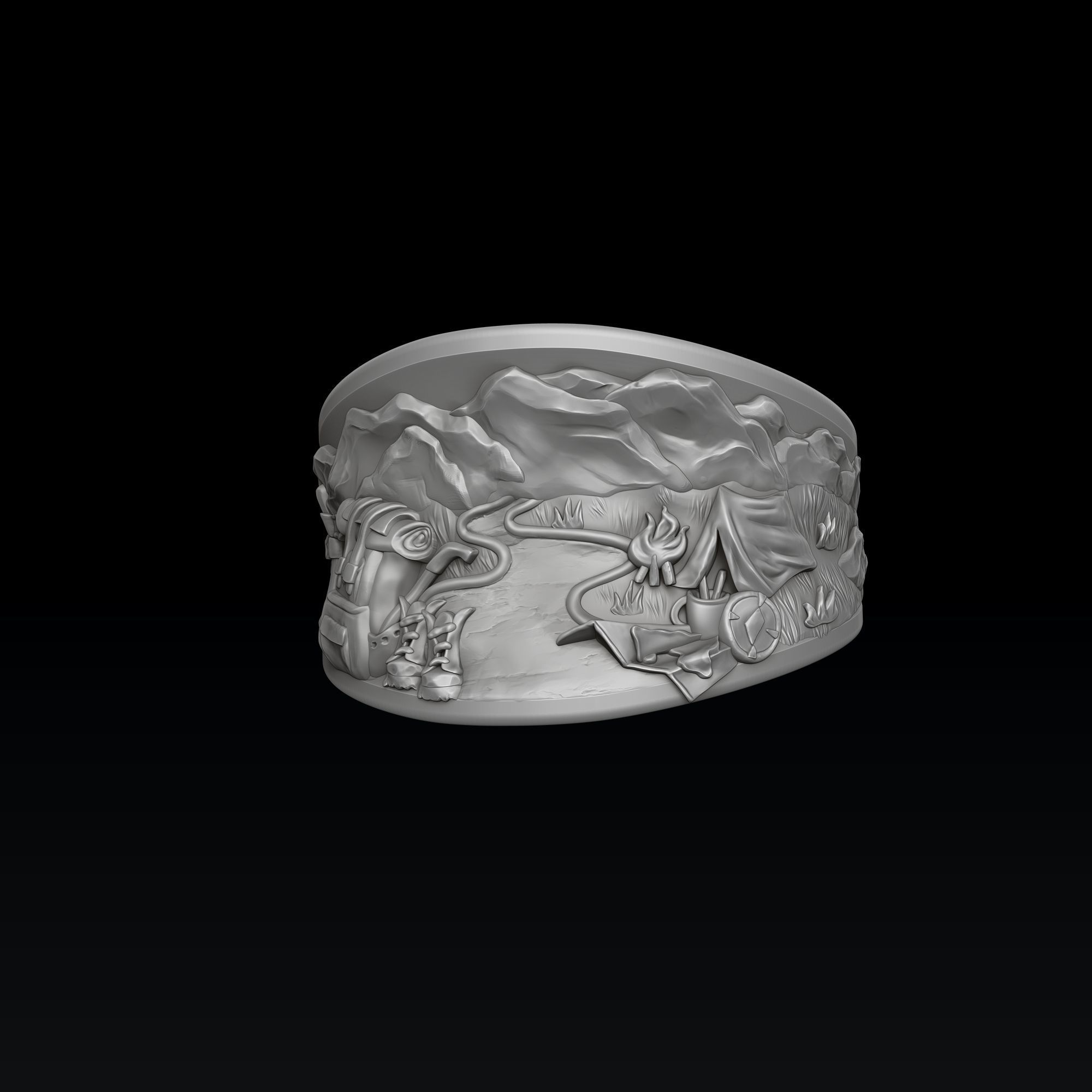 Traveller Hiking Pendant Ring Set 3D print model_3