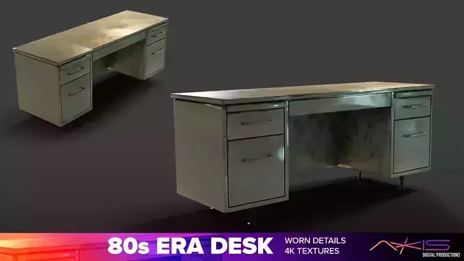 80s Ear Desk in worn metal Low-poly 3D model
