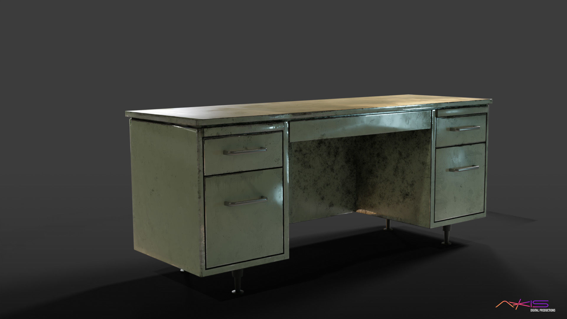 80s Ear Desk in worn metal Low-poly 3D model_4