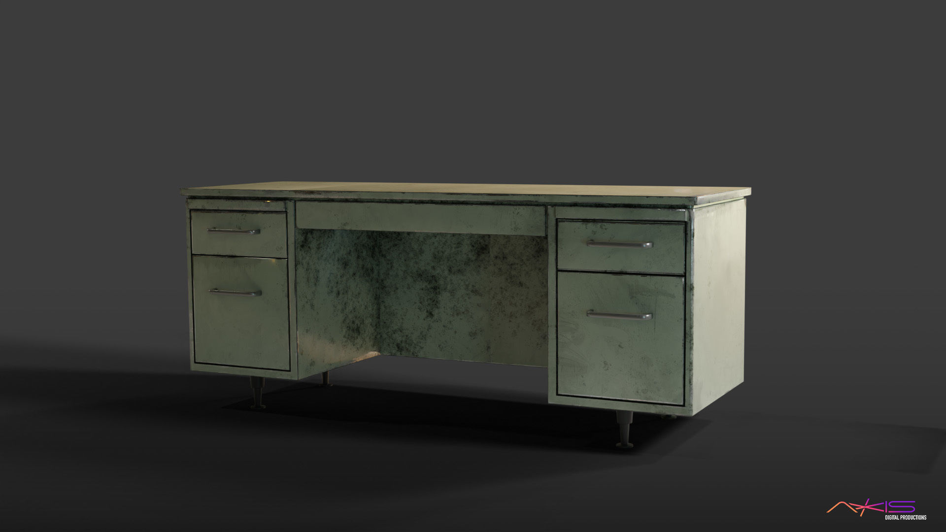 80s Ear Desk in worn metal Low-poly 3D model_5