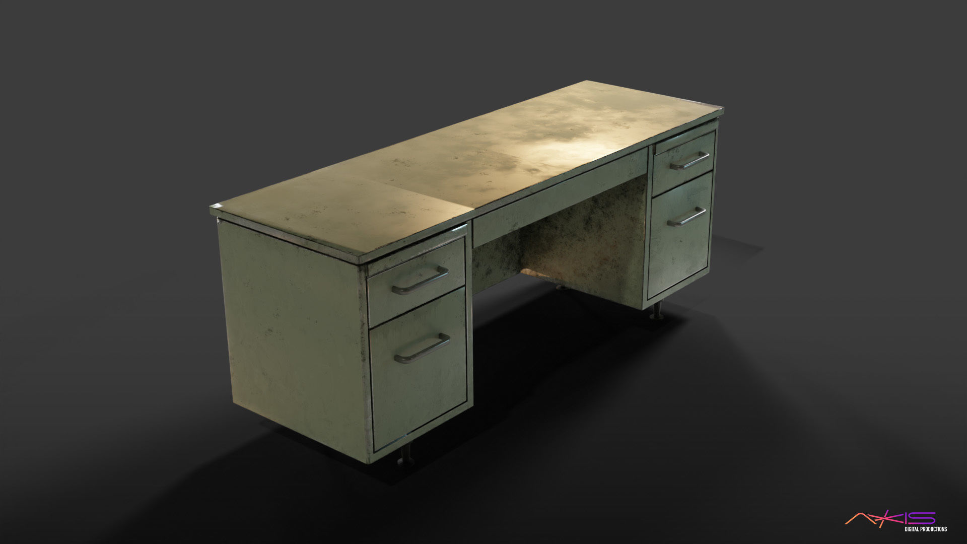 80s Ear Desk in worn metal Low-poly 3D model_6