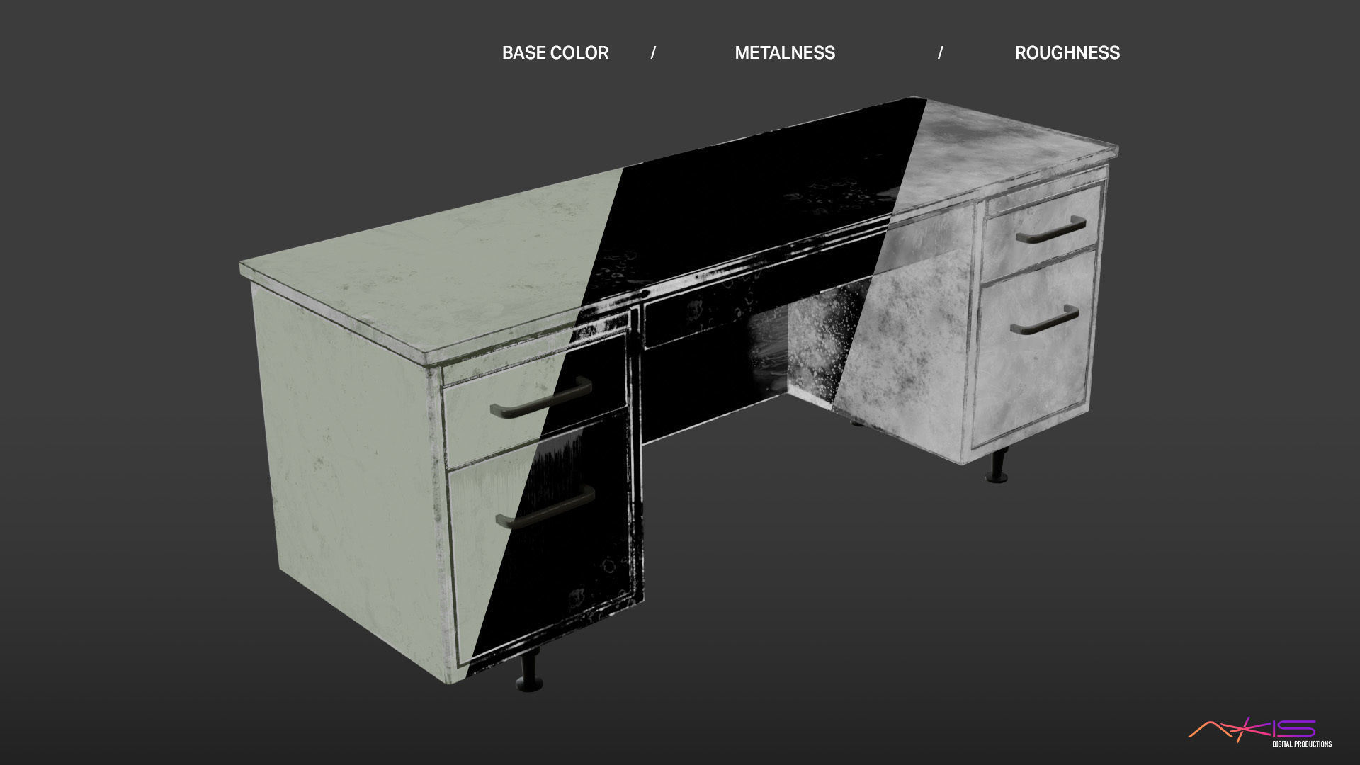 80s Ear Desk in worn metal Low-poly 3D model_1