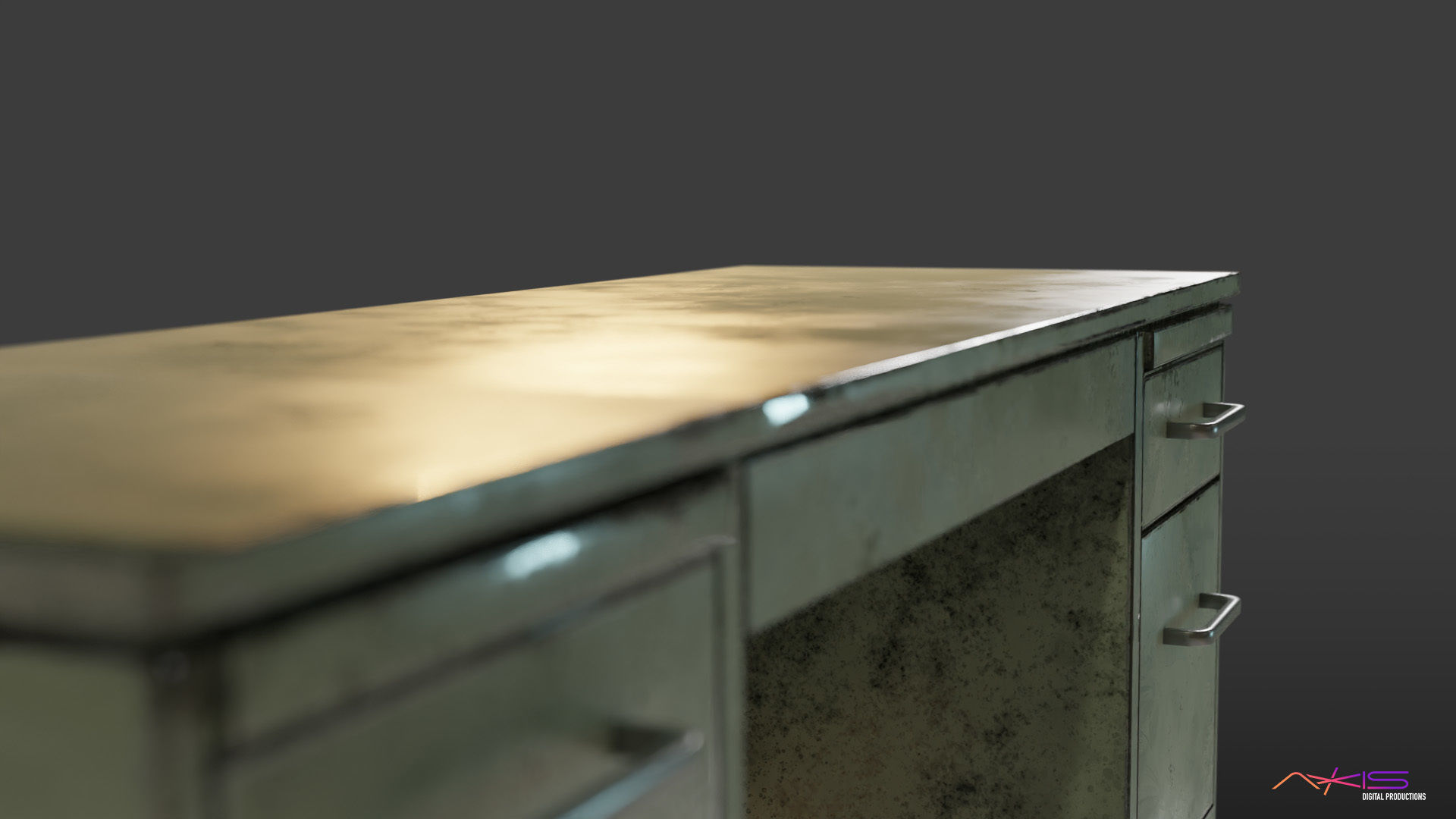 80s Ear Desk in worn metal Low-poly 3D model_2