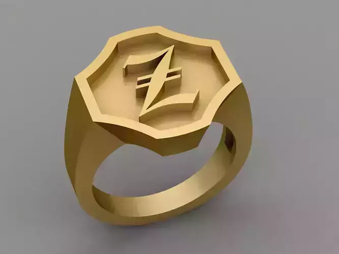 Z Letter Classy Solid 14K Gold Name Initial Signet Ring Mens