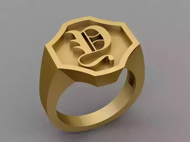 Y Letter Classy Solid 14K Gold Name Initial Signet Ring Mens