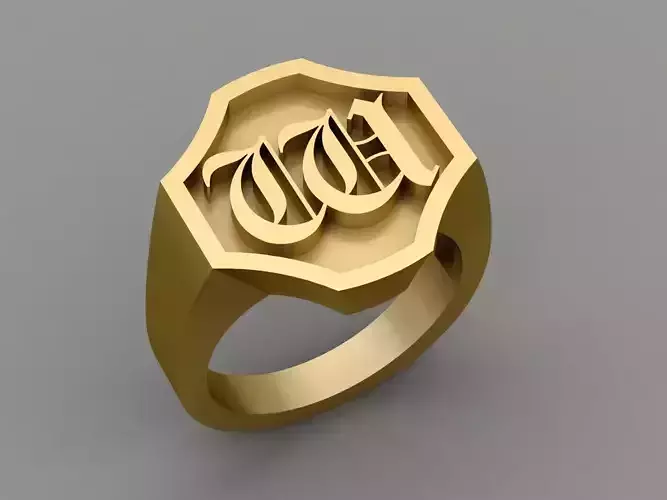 W Letter Classy Solid 14K Gold Name Initial Signet Ring Mens 3D print model