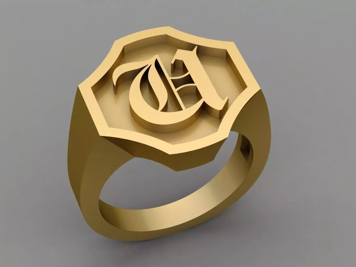 U Letter Classy Solid 14K Gold Name Initial Signet Ring Mens 3D print model