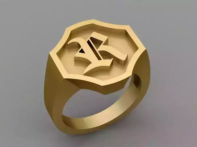 R Letter Classy Solid 14K Gold Name Initial Signet Ring Mens 3D print model