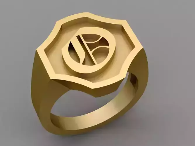 O Letter Classy Solid 14K Gold Name Initial Signet Ring Mens