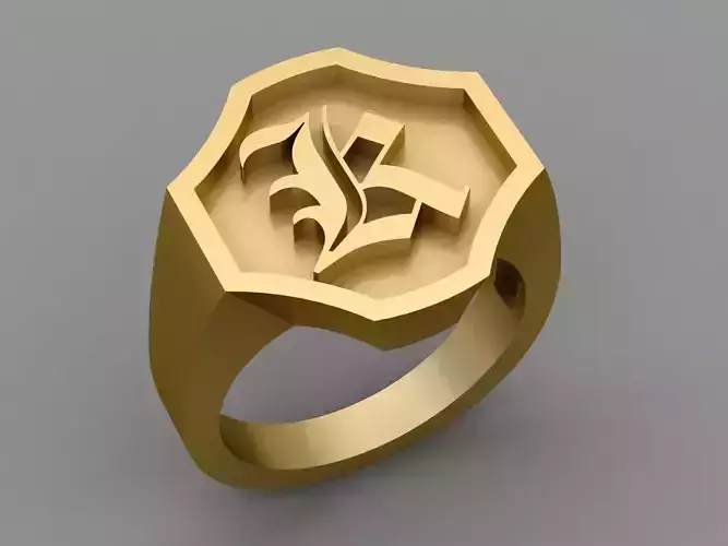 K Letter Classy Solid 14K Gold Name Initial Signet Ring Mens