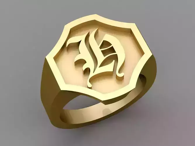 H Letter Classy Solid 14K Gold Name Initial Signet Ring Mens