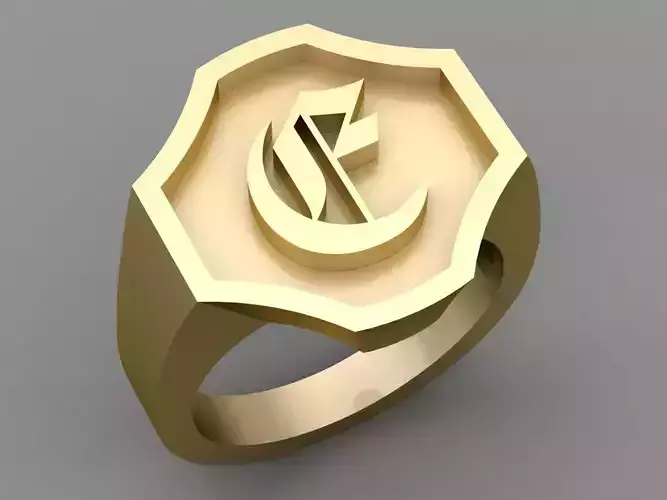 E Letter Classy Solid 14K Gold Name Initial Signet Ring Mens