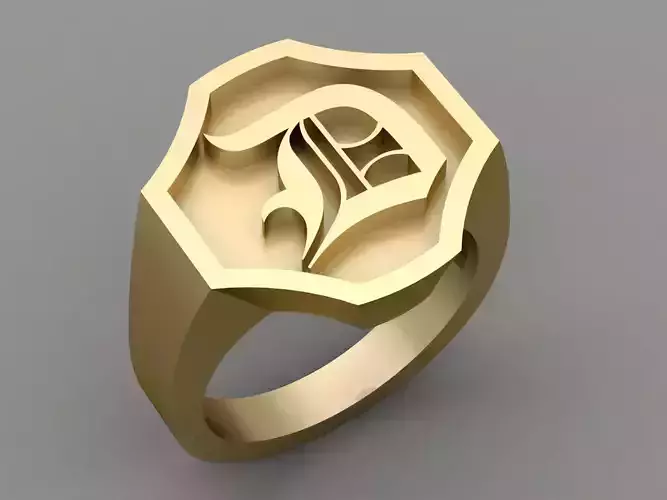 D Letter Classy Solid 14K Gold Name Initial Signet Ring Mens