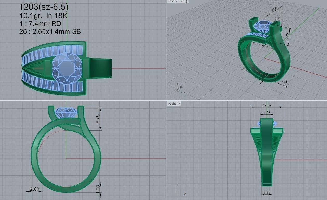 Round Diamond Ring 1203 3D print model_4