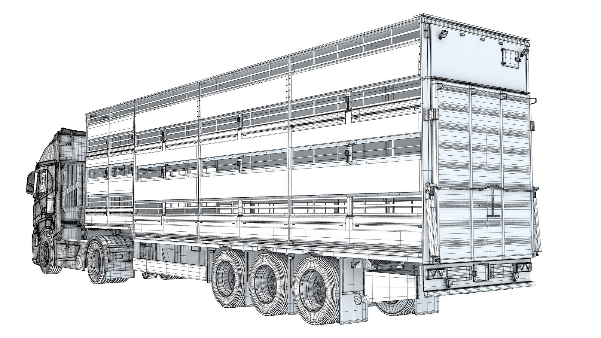 Animal Transporter Truck and Trailer 3D model_17
