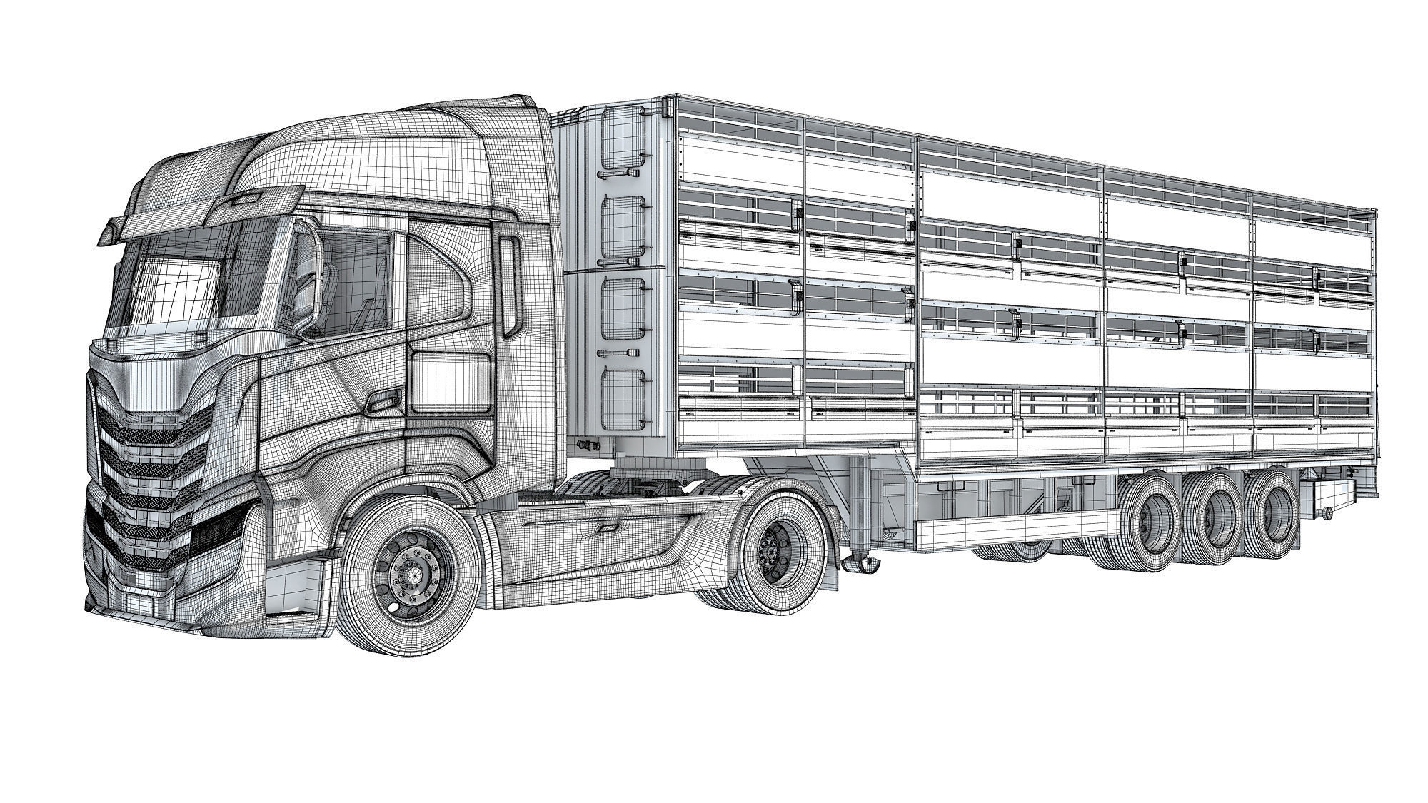 Animal Transporter Truck and Trailer 3D model_16