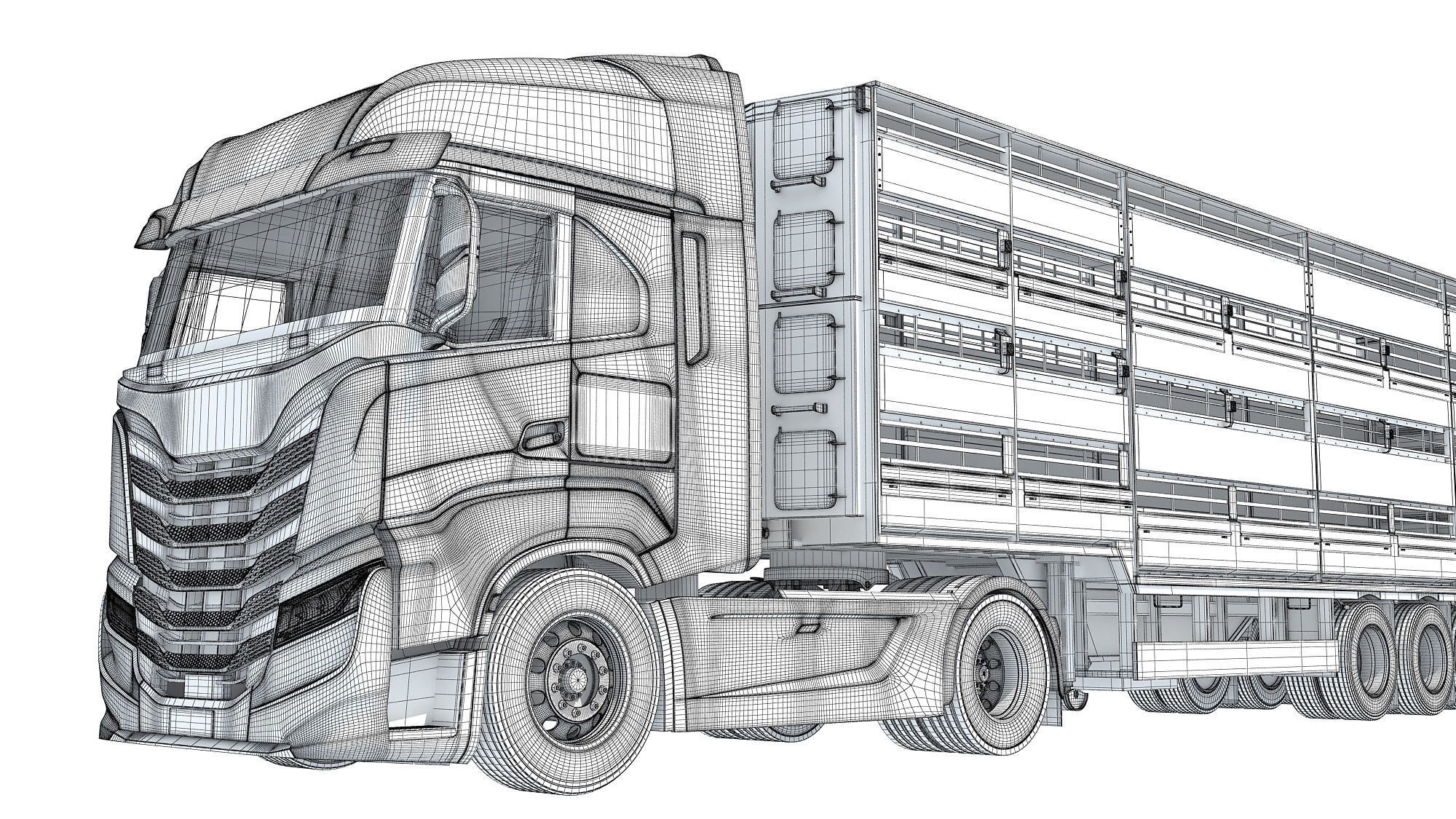 Animal Transporter Truck and Trailer 3D model_20
