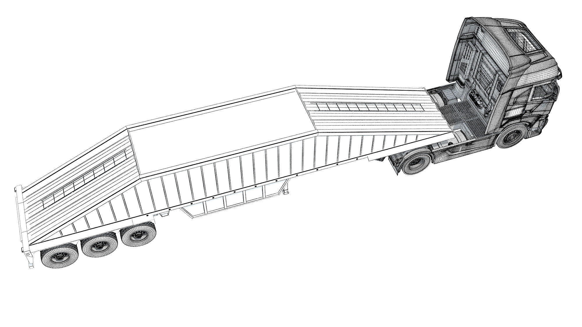 Heavy Truck with Bottom Dump Trailer 3D model_19