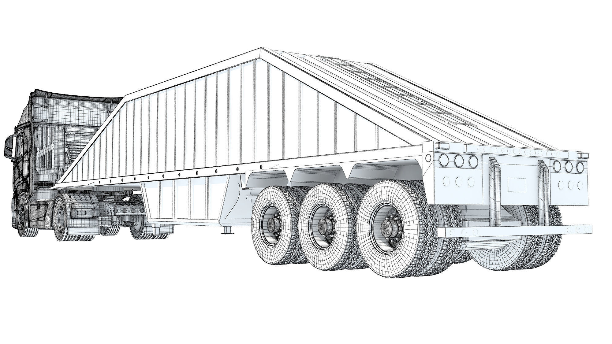 Heavy Truck with Bottom Dump Trailer 3D model_18