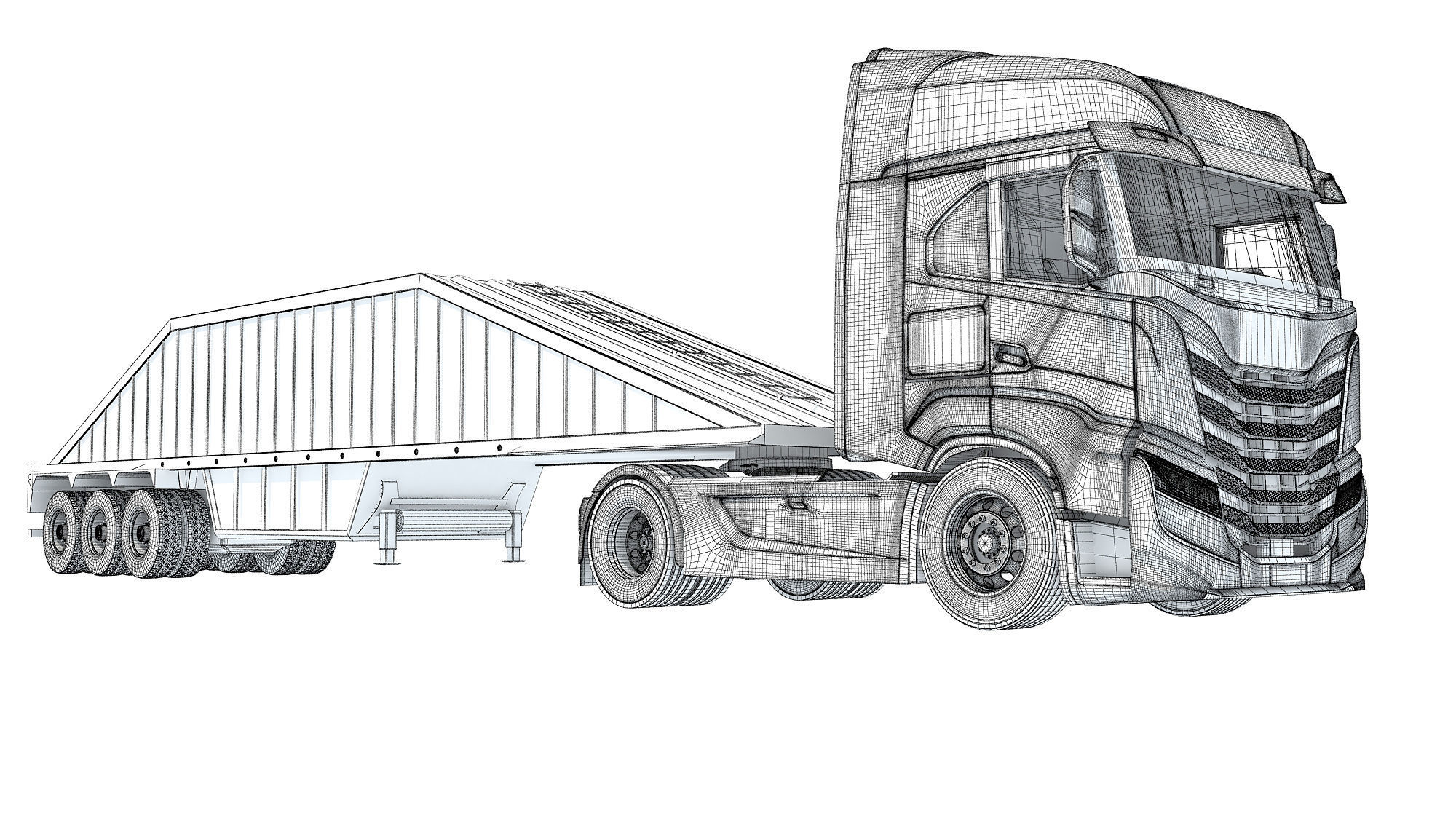 Heavy Truck with Bottom Dump Trailer 3D model_20
