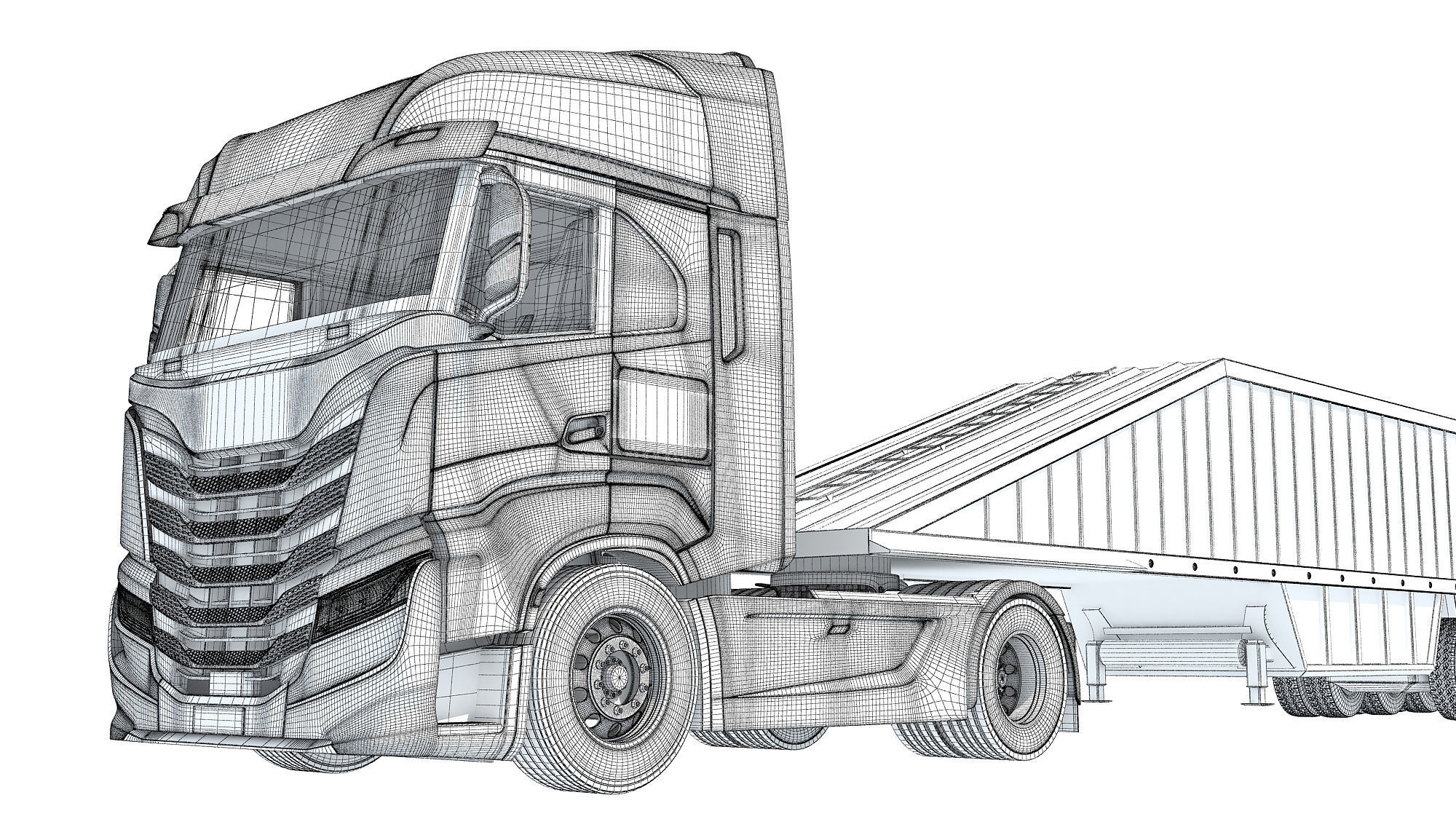 Heavy Truck with Bottom Dump Trailer 3D model_21