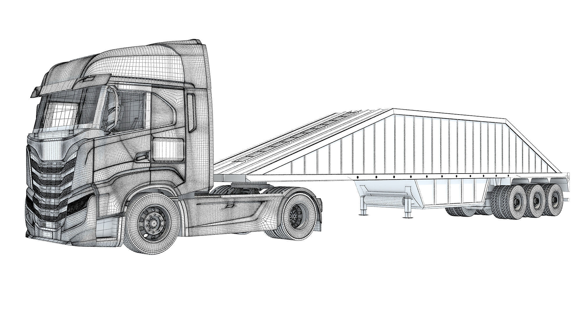 Heavy Truck with Bottom Dump Trailer 3D model_17