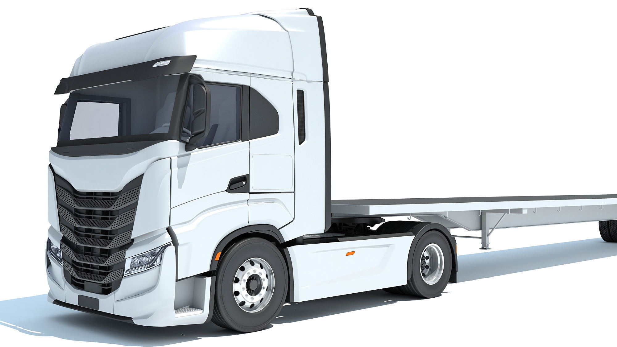 Semi Truck with Flatbed Trailer 3D model_12