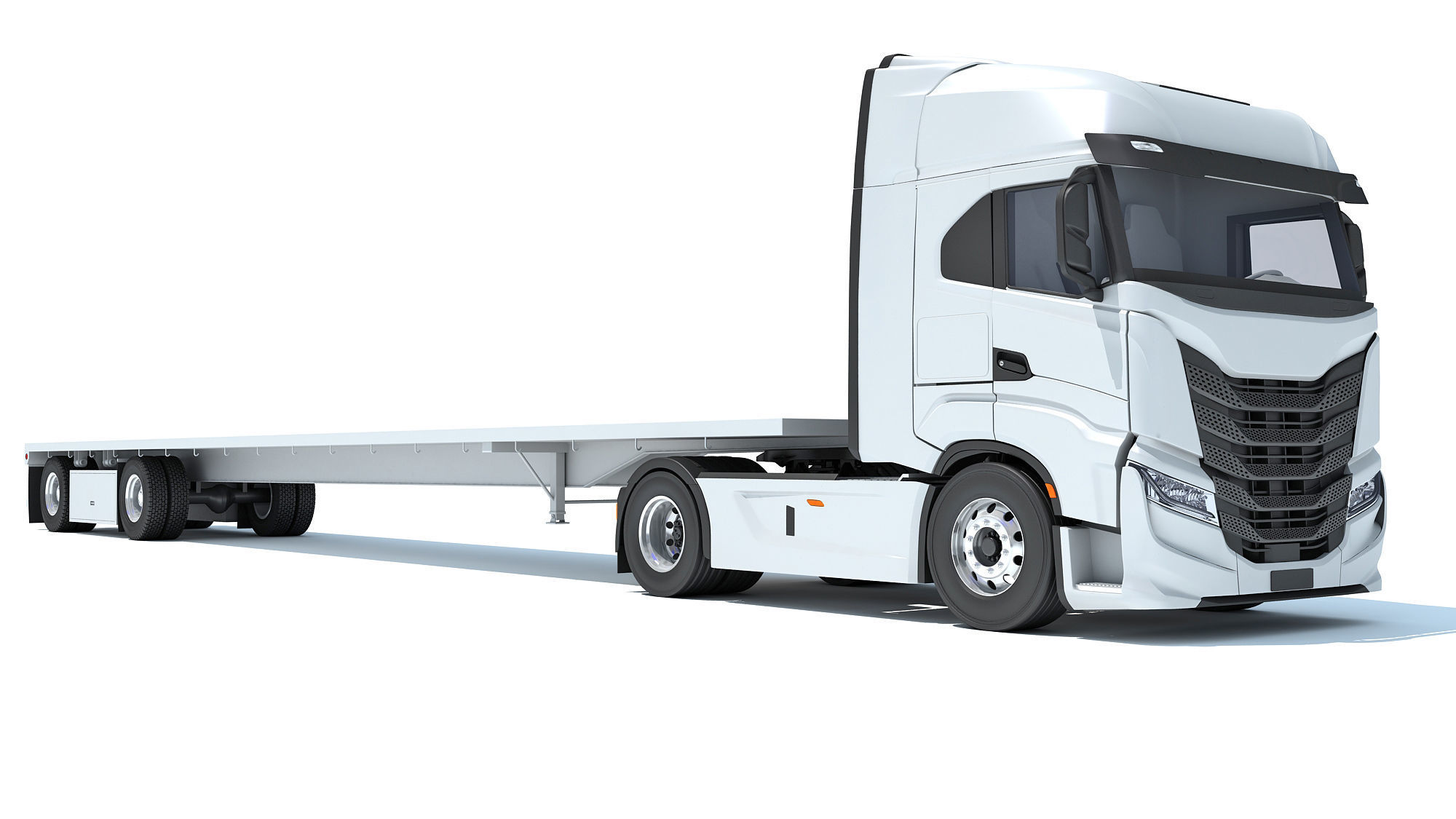 Semi Truck with Flatbed Trailer 3D model_9