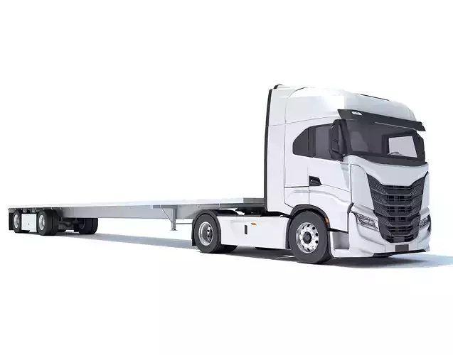 Semi Truck with Flatbed Trailer 3D model