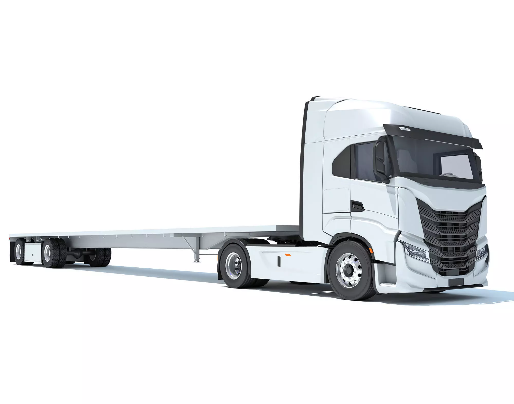 Semi Truck with Flatbed Trailer 3D model_0