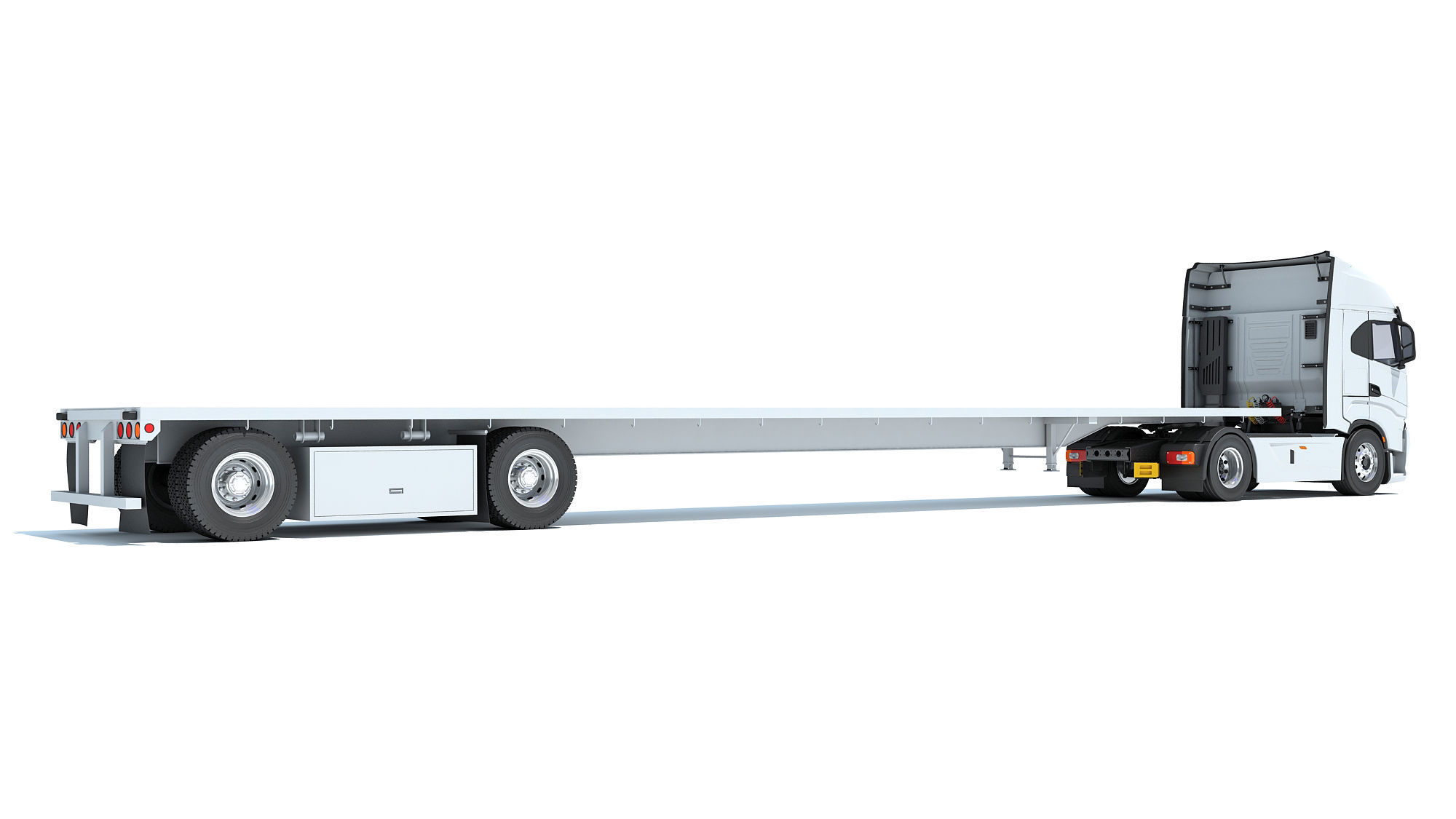Semi Truck with Flatbed Trailer 3D model_5