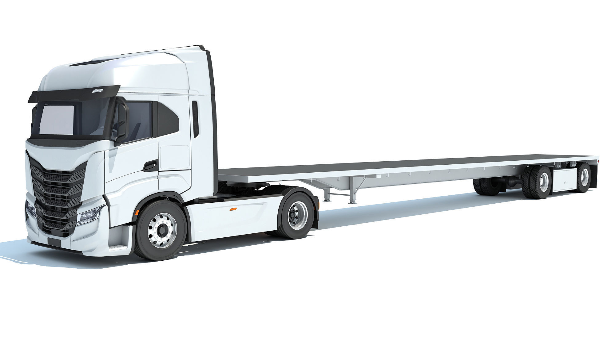 Semi Truck with Flatbed Trailer 3D model_1