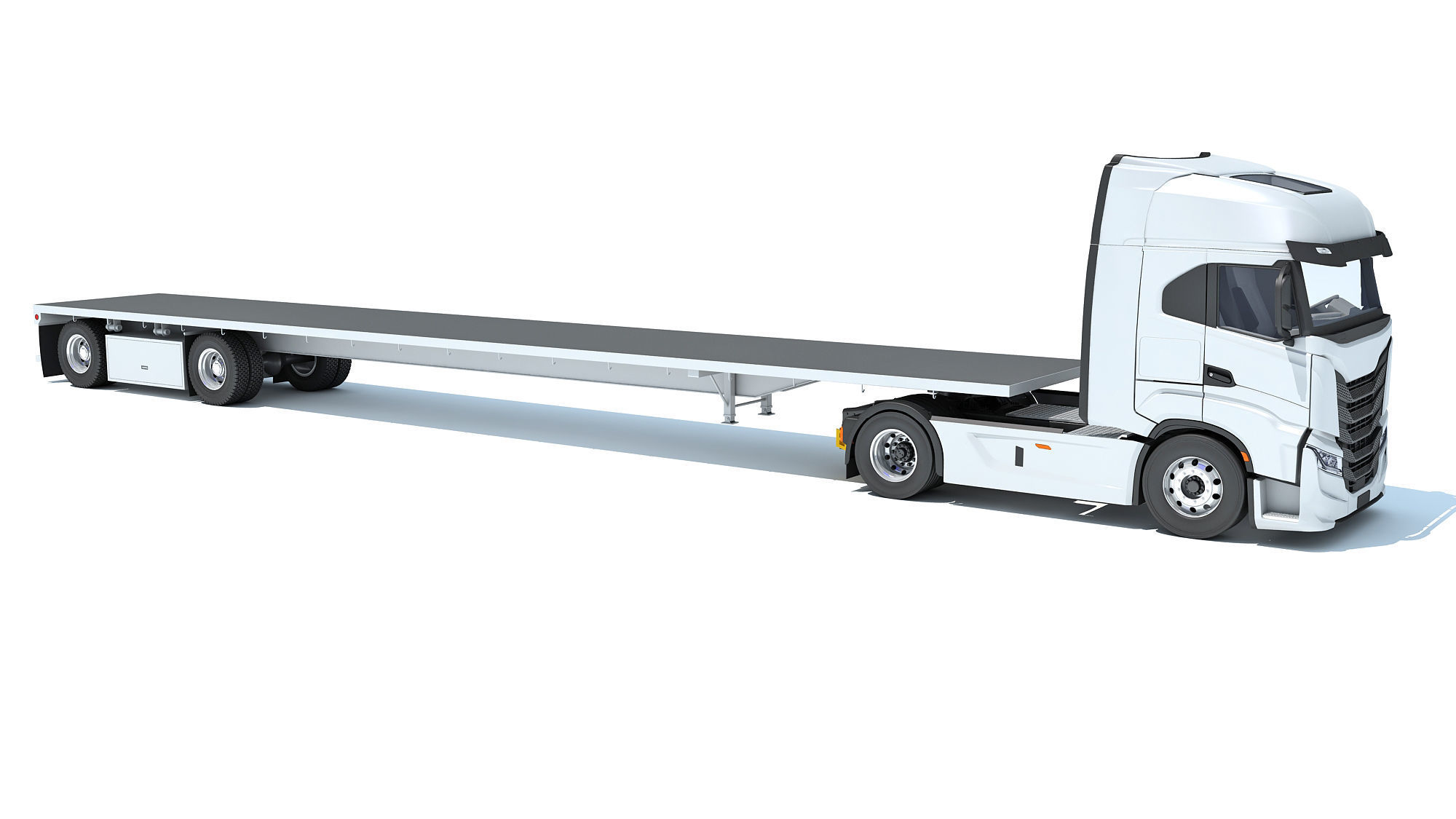 Semi Truck with Flatbed Trailer 3D model_8
