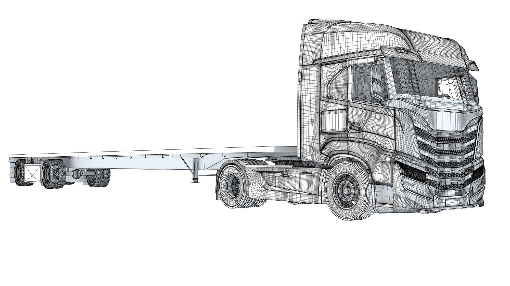 Semi Truck with Flatbed Trailer 3D model_20
