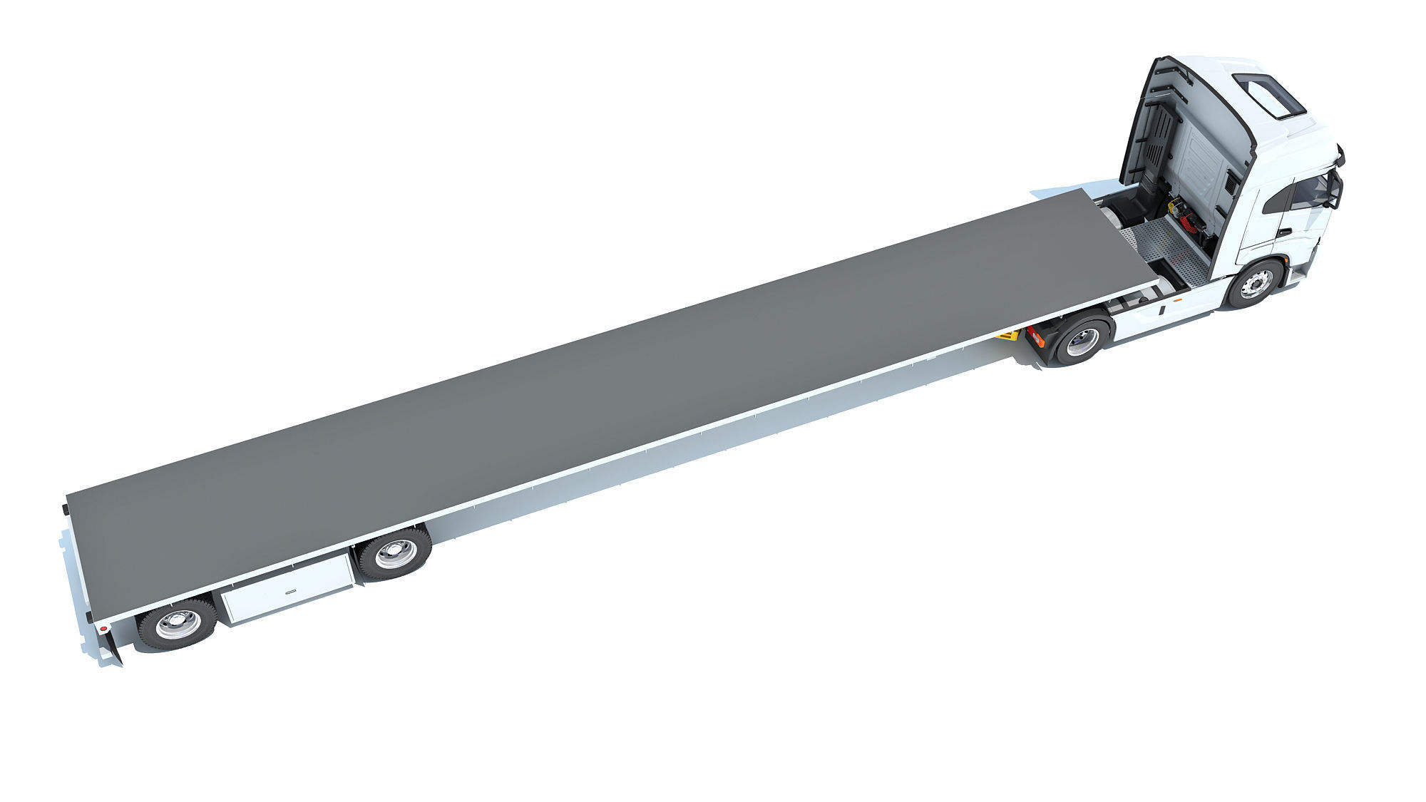 Semi Truck with Flatbed Trailer 3D model_7