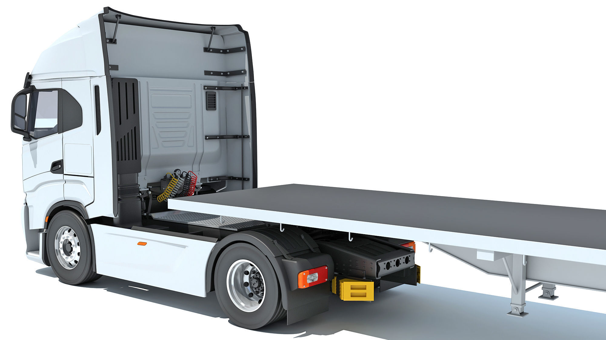 Semi Truck with Flatbed Trailer 3D model_13