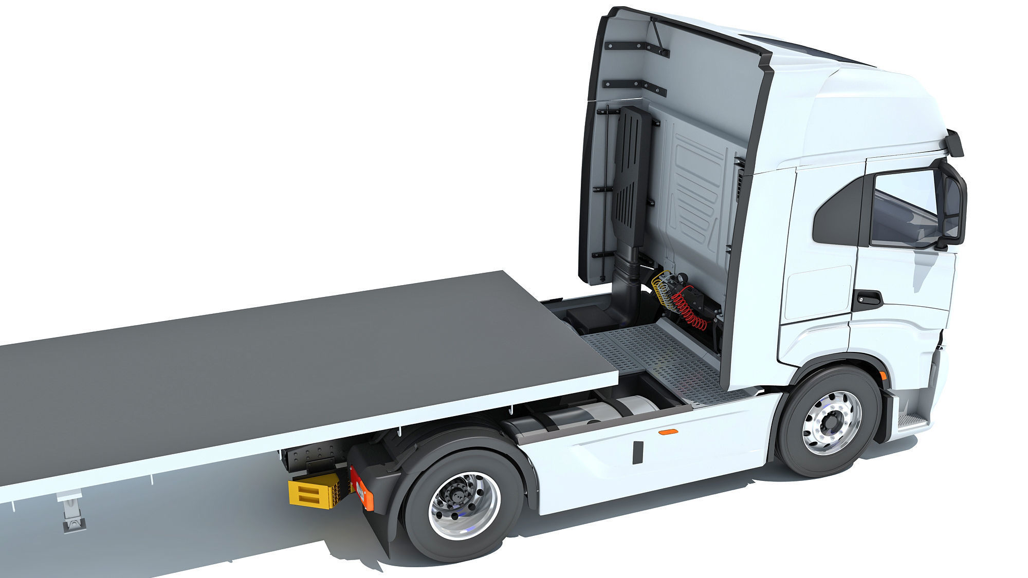 Semi Truck with Flatbed Trailer 3D model_16