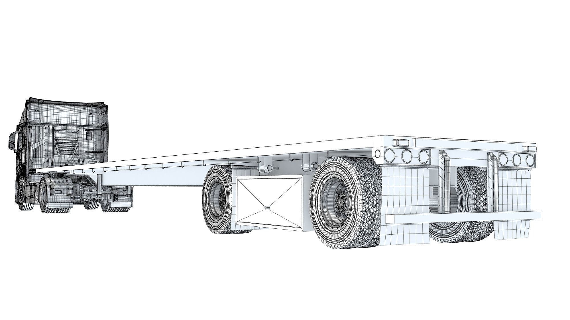 Semi Truck with Flatbed Trailer 3D model_18