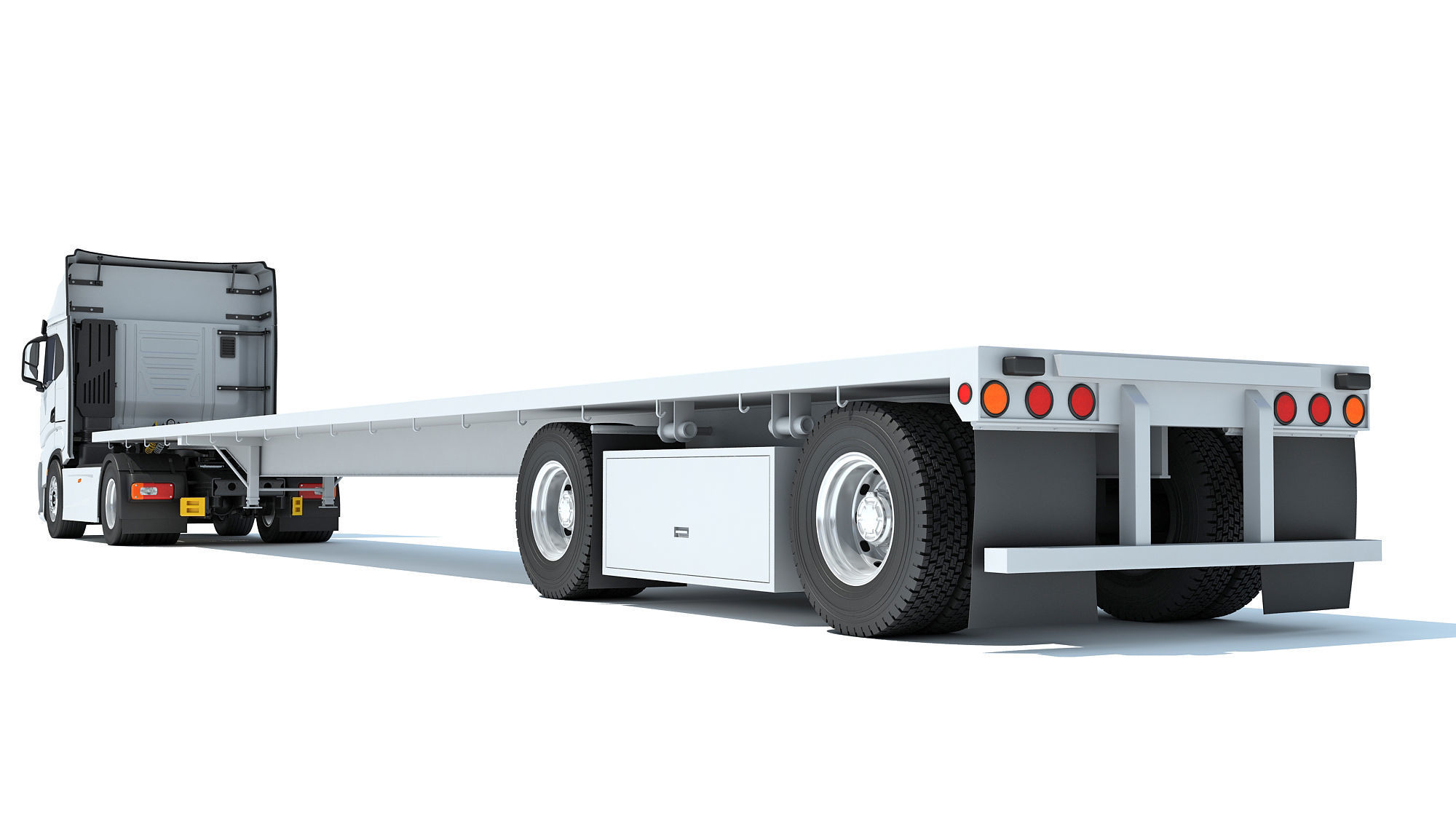 Semi Truck with Flatbed Trailer 3D model_4