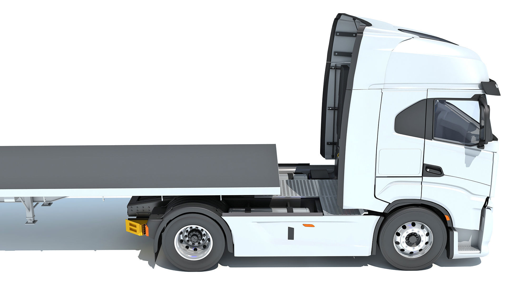 Semi Truck with Flatbed Trailer 3D model_14