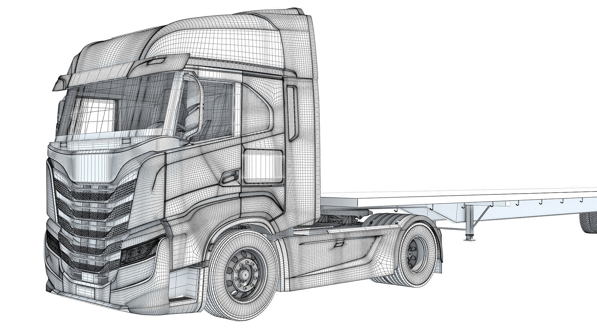 Semi Truck with Flatbed Trailer 3D model_21
