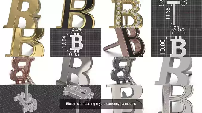 Bitcoin stud earring crypto currency 3D Model Collection