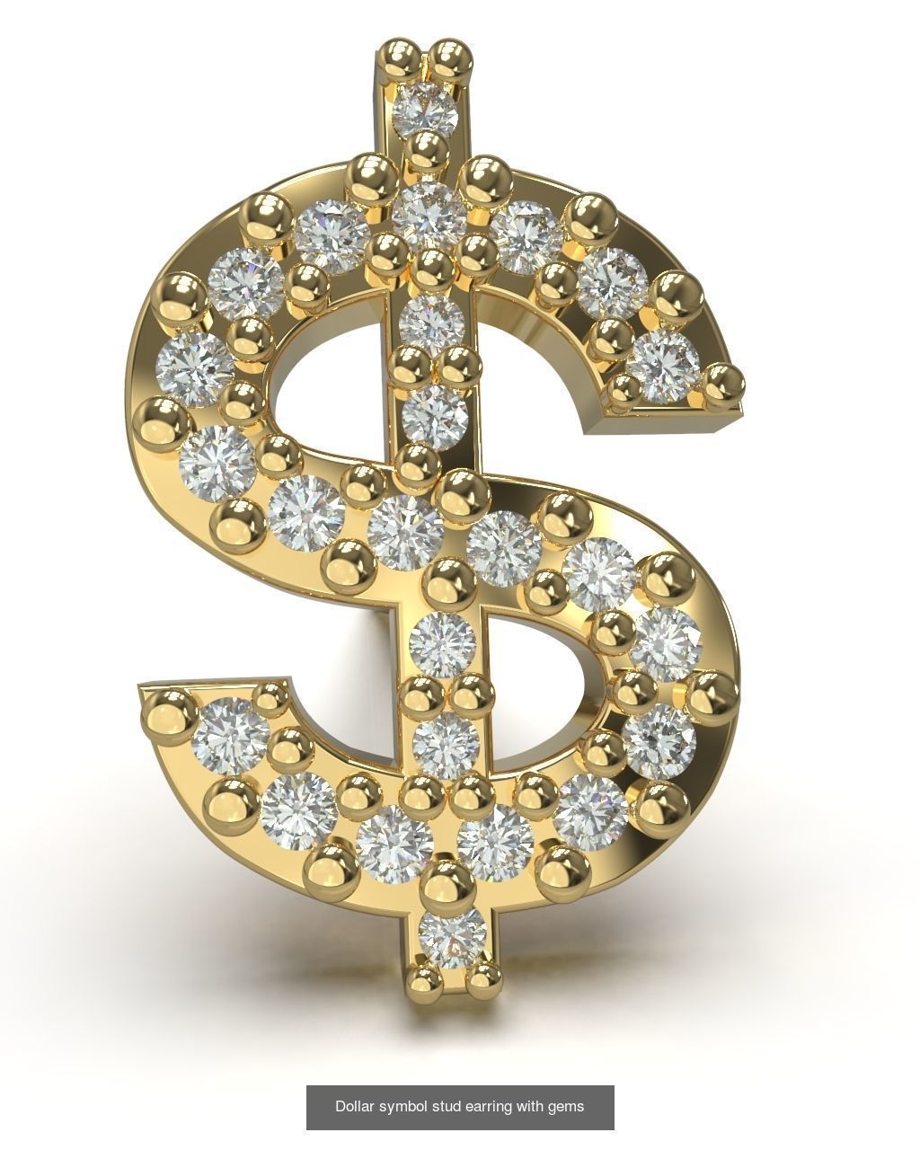 US Dollar currency symbol stud earring 3D Model Collection_3