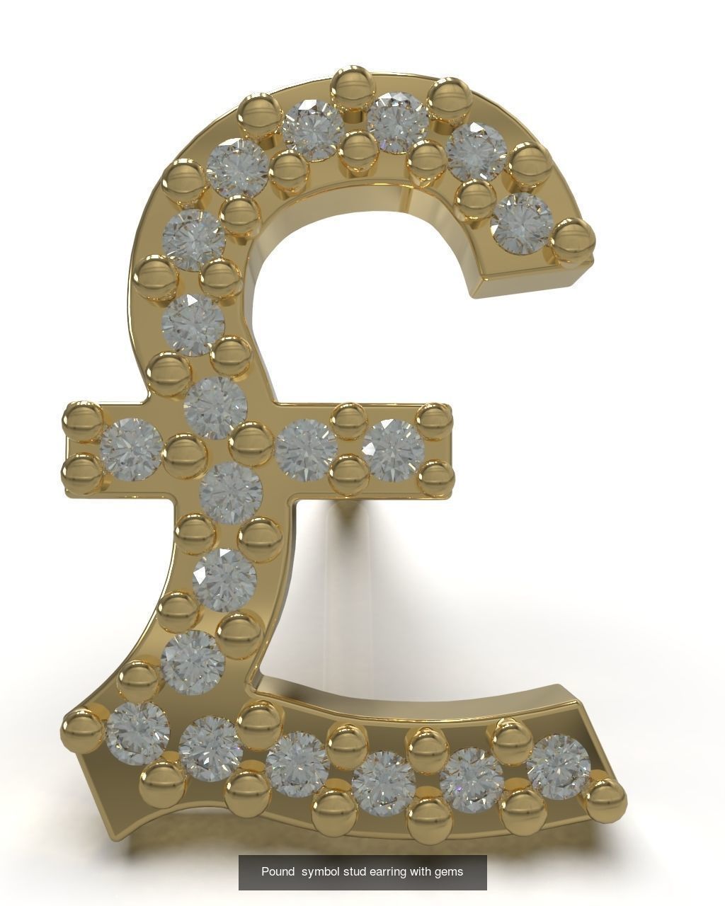 UK Pound currency symbol stud earring 3D Model Collection_3