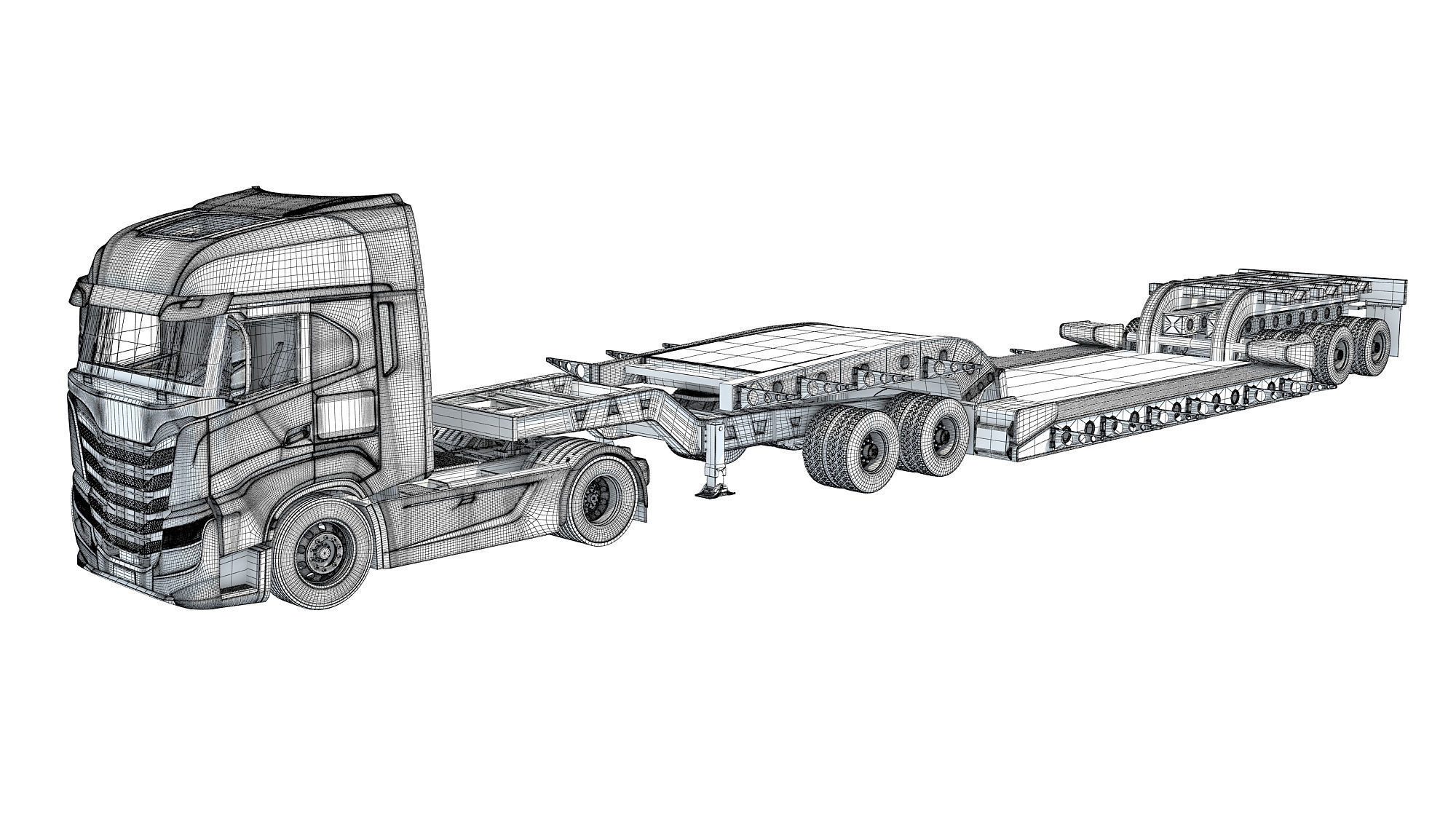 Heavy Truck with Lowboy Trailer 3D model_17