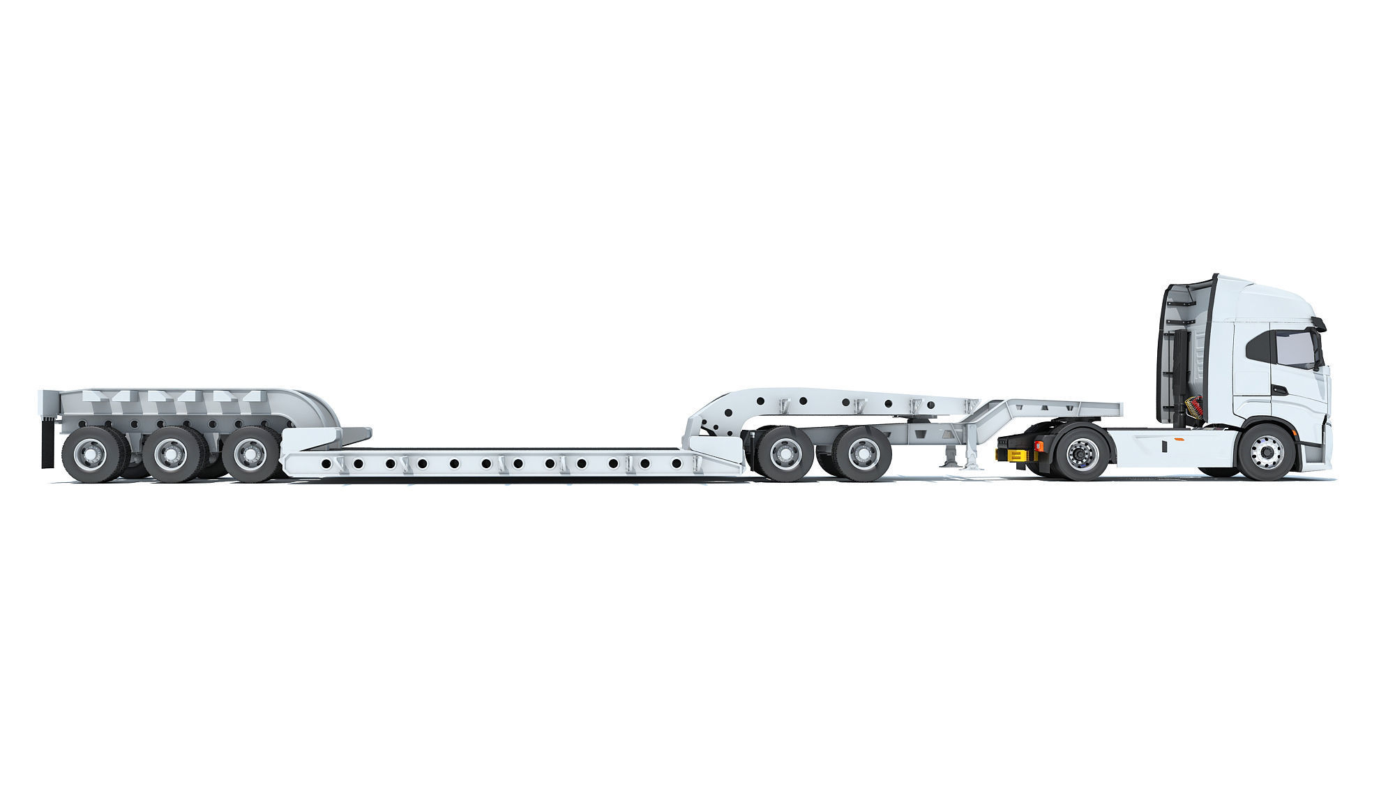 Heavy Truck with Lowboy Trailer 3D model_6