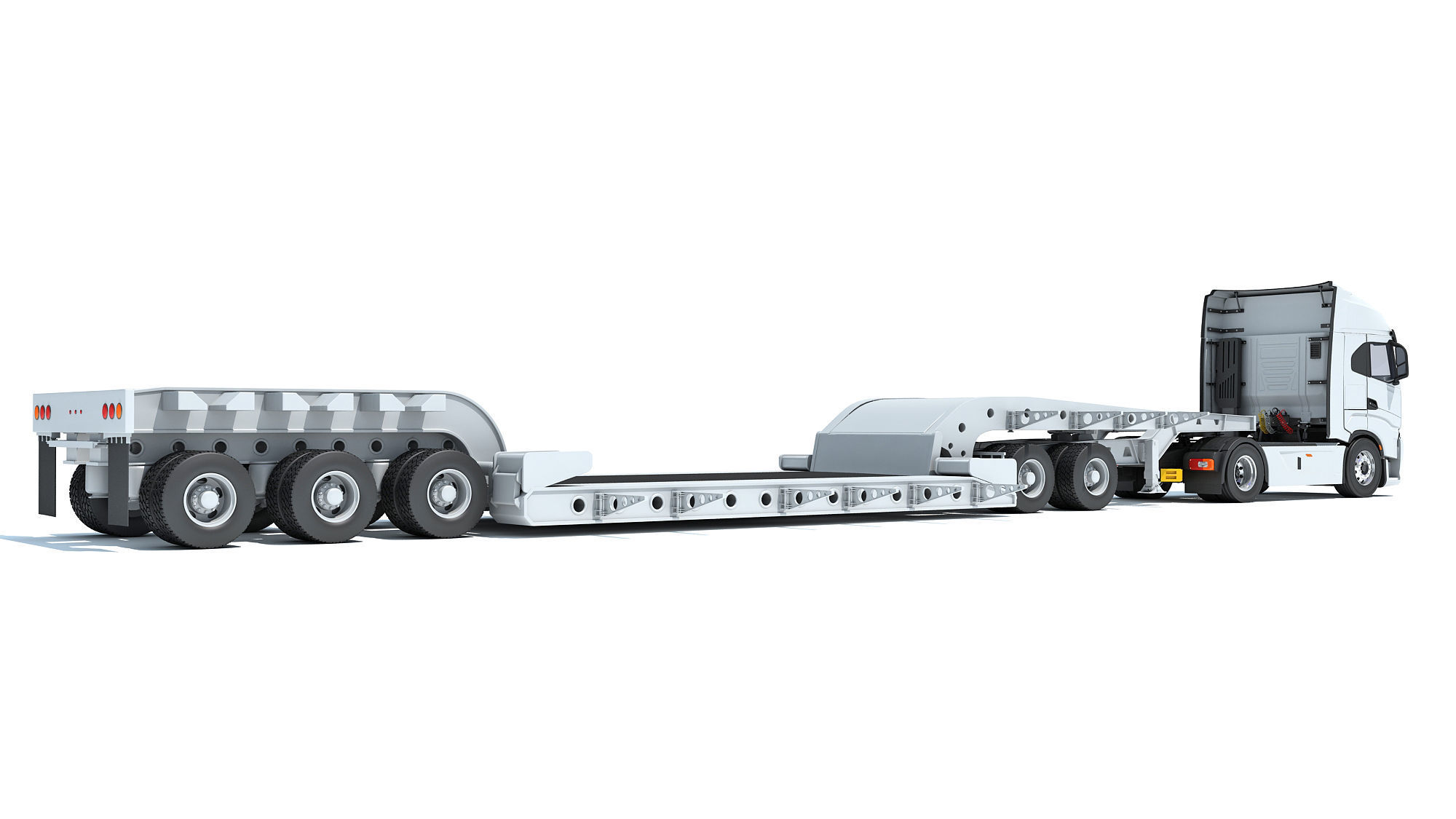 Heavy Truck with Lowboy Trailer 3D model_5