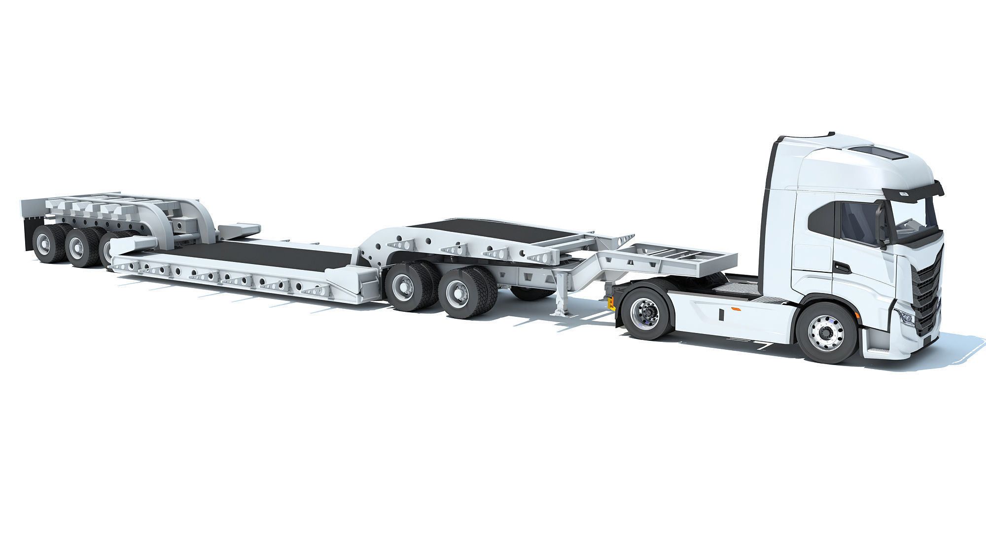 Heavy Truck with Lowboy Trailer 3D model_8