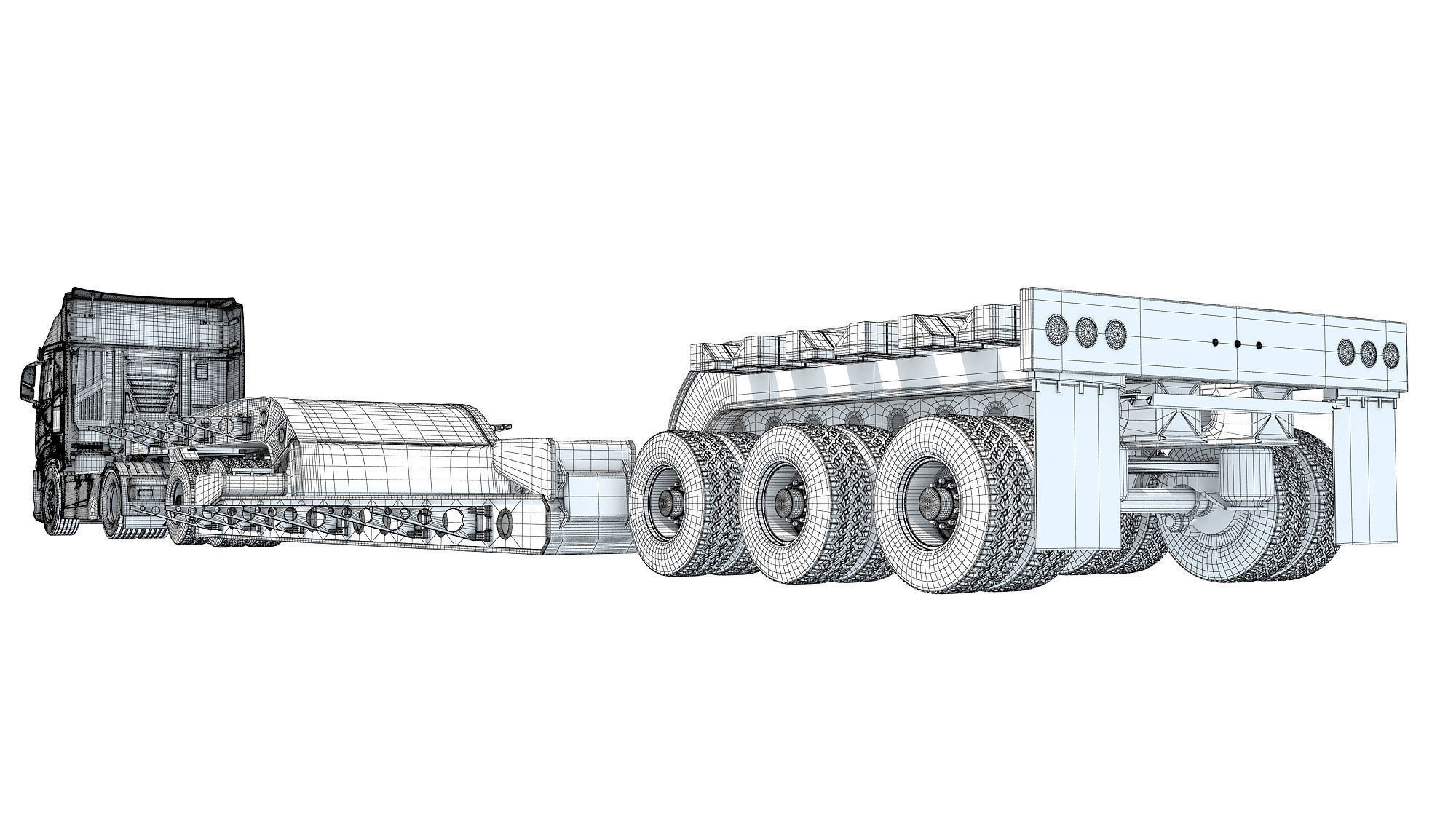 Heavy Truck with Lowboy Trailer 3D model_18
