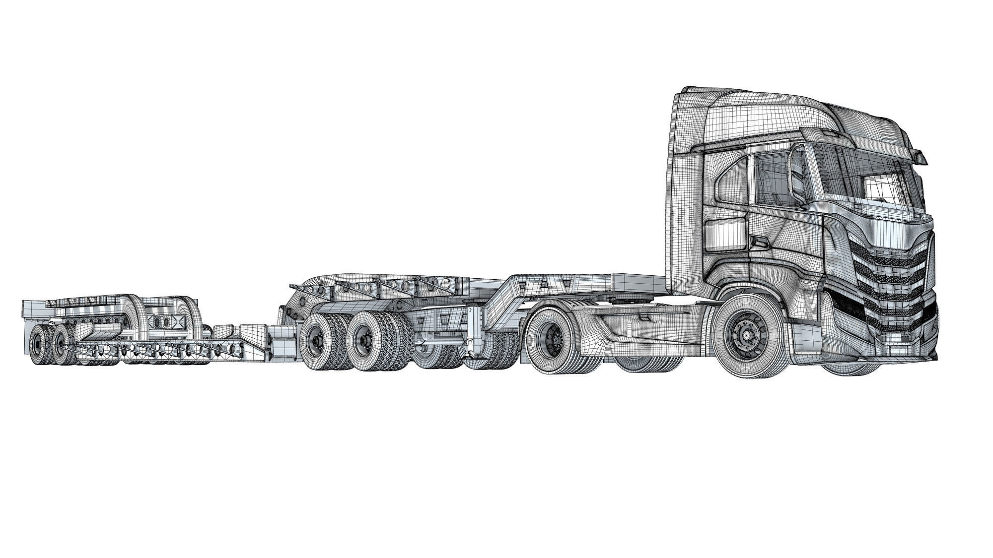 Heavy Truck with Lowboy Trailer 3D model_20